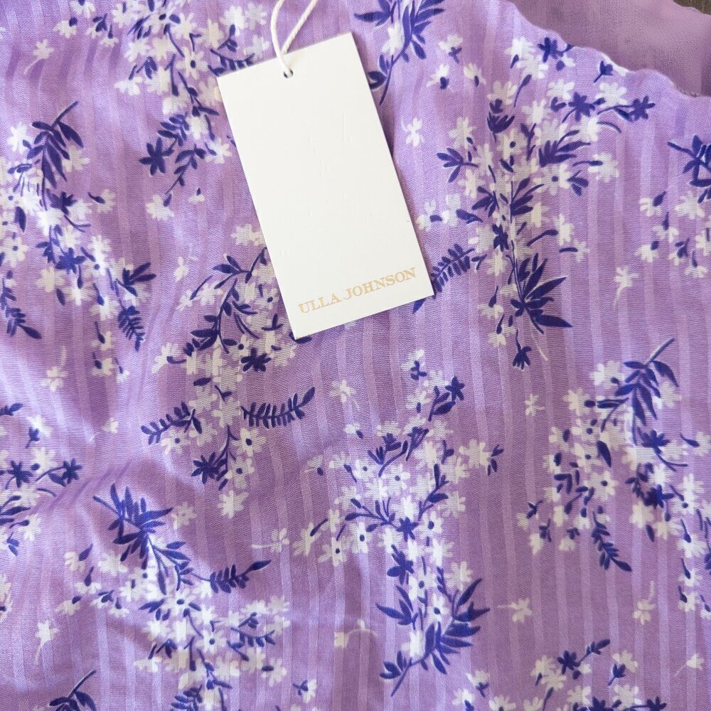 NWT Ulla Johnson Enid Lilac Purple Floral One Shoulder Bow Top Blouse, Size 0 - Picture 6 of 9